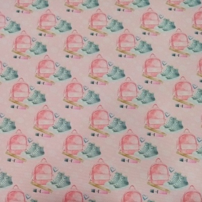 Tecido Canvas com mochilas rosa