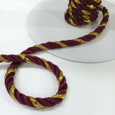 Cordão de Seda Bordeaux e Dourado 6mm