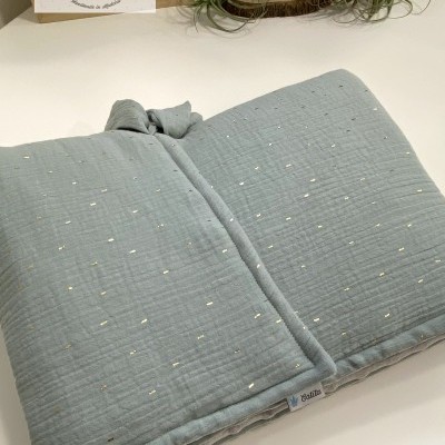 Manta Saco 2 em 1 - Verde pontos dourados e Cinza