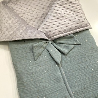 Manta Saco 2 em 1 - Verde pontos dourados e Cinza