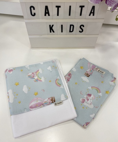 CONJUNTO LENÇOL CATRE - UNICÓRNIO ARCO-ÍRIS