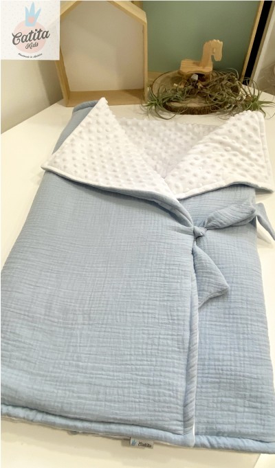 Manta Saco 2 em 1 - Azul bebé e Branco
