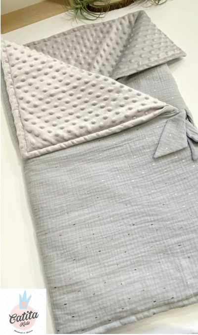 Manta Saco 2 em 1 - Cinza pontos dourados e Cinza