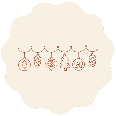 Contorno de pendentes de Natal em castanho claro num fundo bege