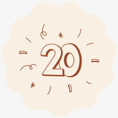 Número 20 decorativo em bege e castanho