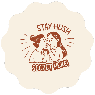 Etiqueta decorativa com ilustração de duas raparigas e textos 