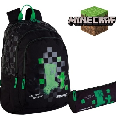 CONJUNTO ESCOLAR MINECRAFT "CREEPER" 44 CM - ADAPTÁVEL A TROLLEY