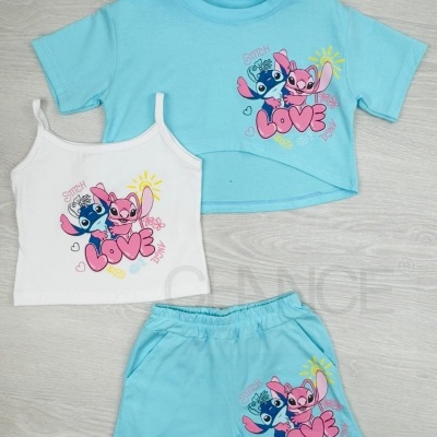 Conjunto infantil azul e branco com estampa colorida LOVE