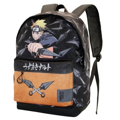 Mochila com estampa de anime Naruto em tecido preto e castanho