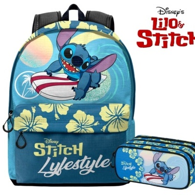 CONJUNTO ESCOLAR STITCH SURF 44CM - ADAPTÁVEL A TROLLEY