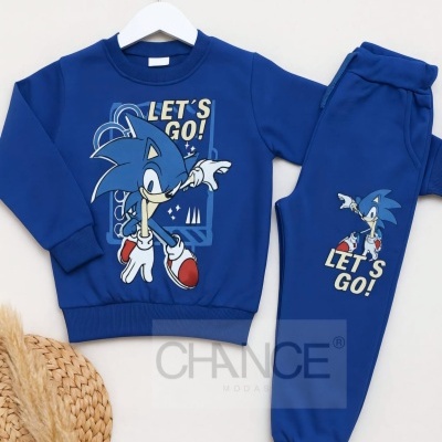 Conjunto infantil azul com estampa Sonic e texto LET'S GO!