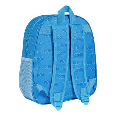 Mochila azul com padrão de texto DONALD e alça superior