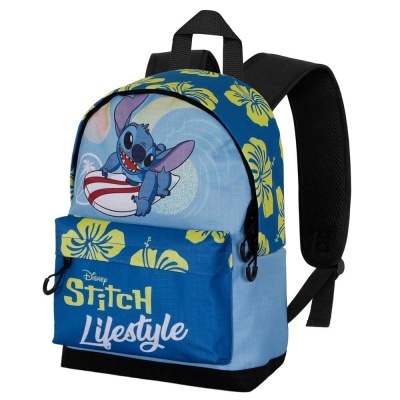 Mochila azul com estampa Stitch da Disney e bolso frontal com texto