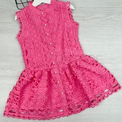 VESTIDO RENDA ROSA (4-14 ANOS)