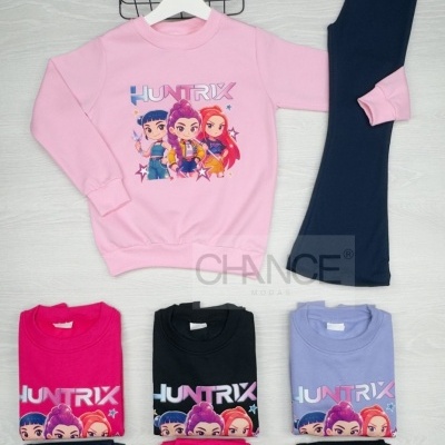 CONJUNTO GUERREIRAS DO KPOP C/LEGGING BOCA DE SINO CARDADO (6-14 ANOS)