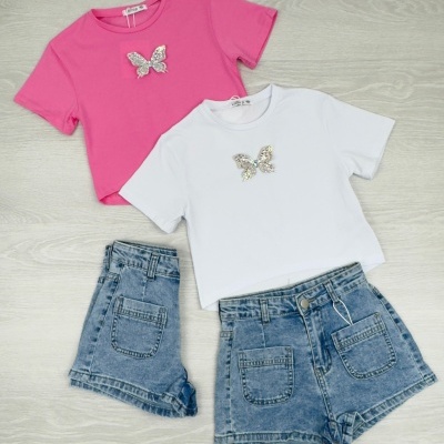 CONJUNTO BORBOLETA C/BRILHANTES - 4 , 8 , 10 E 12 ANOS