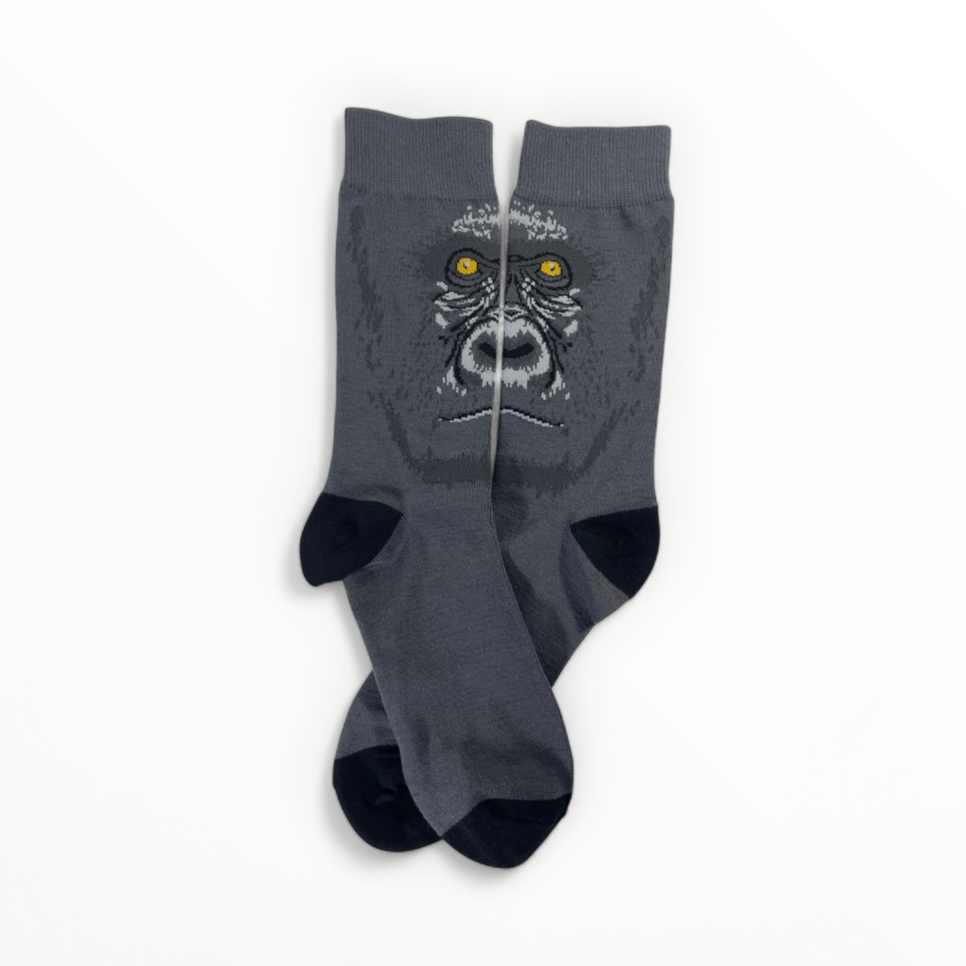Meias cinzentas com desenho de face de gorila