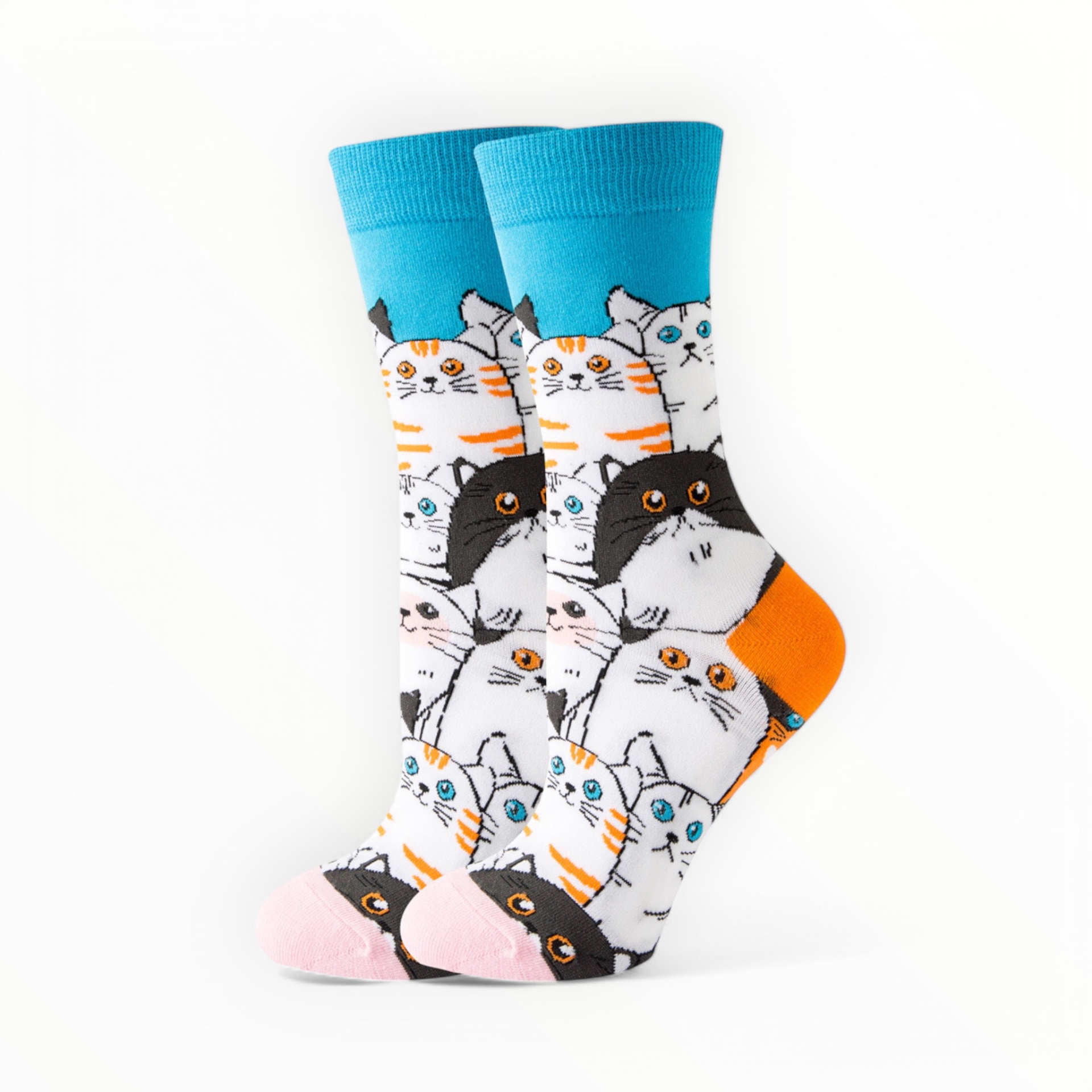 Meias com padrão de gatos multicoloridos