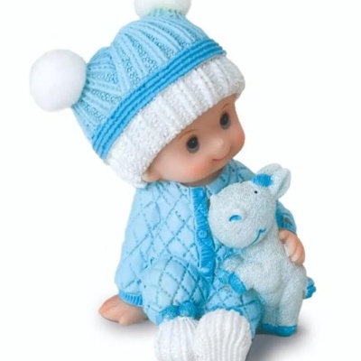 Bebé Sentado com Peluche Rosa/Azul