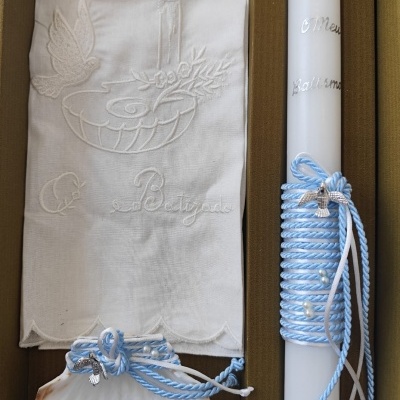 Conjunto para Batismo Vela+Toalha+Concha
