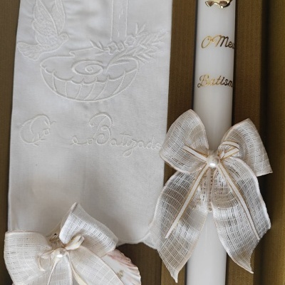 Conjunto para Batismo Vela+Toalha+Concha