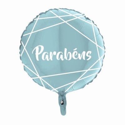 balão parabéns  azul bebé/branco 45cm