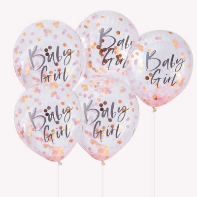 balões baby girl confettis rosa