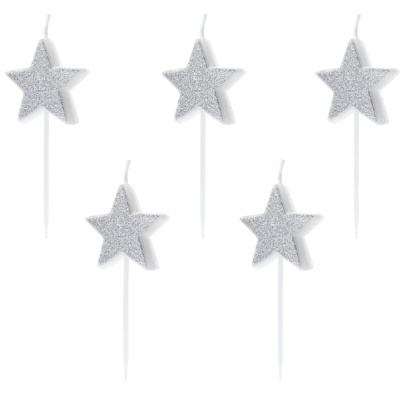 Velas estrelas prateadas 3,5cm - conj. 5