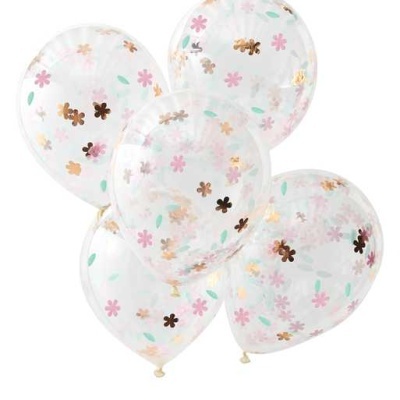 Balões latex confetti rose gold flores - conj. 5