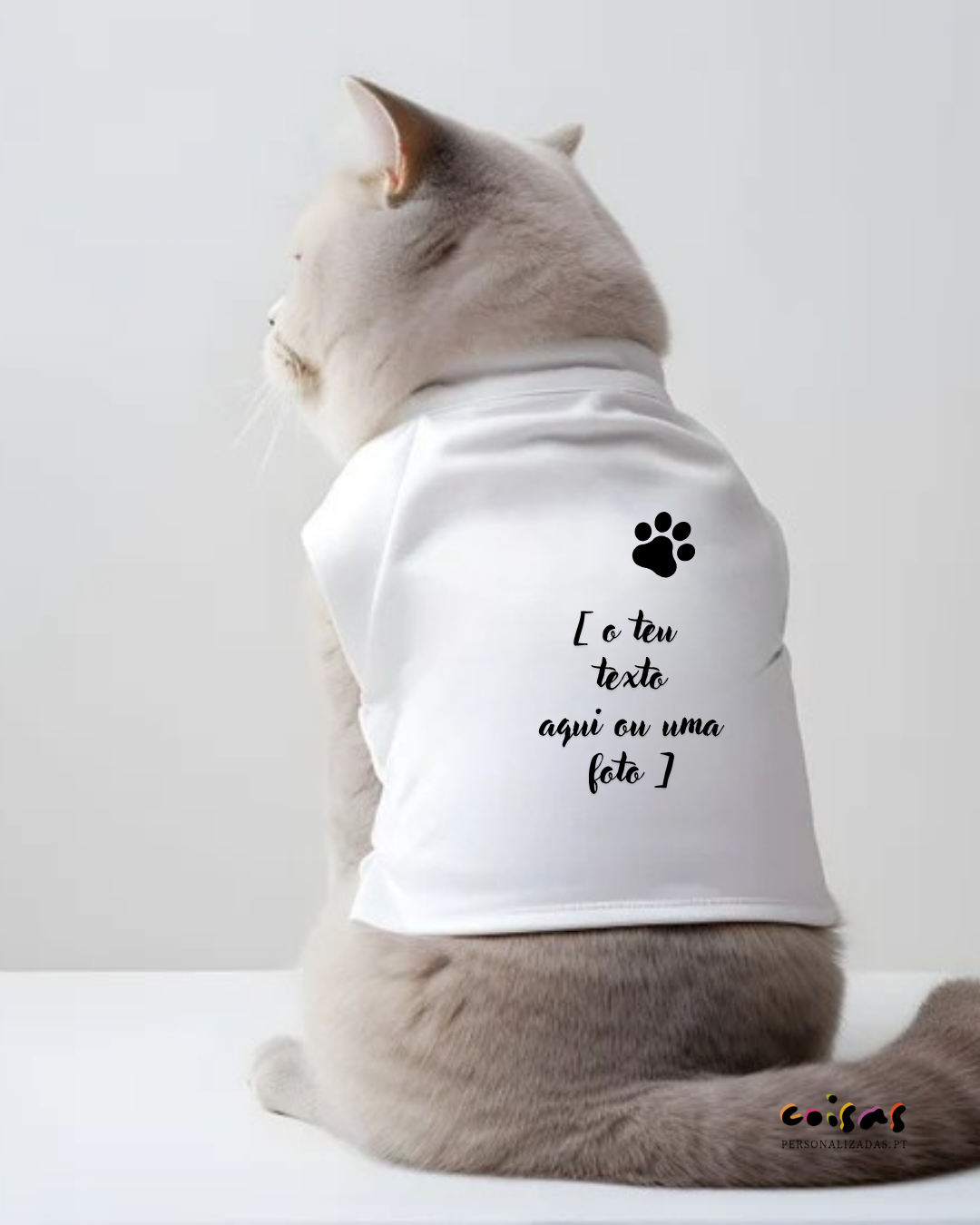 Camisola para Gato Totalmente Personalizada com texto, imagem, fotografia