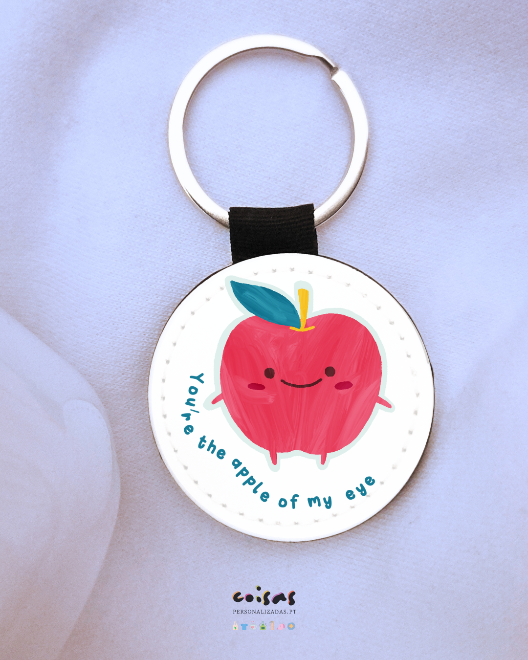 Porta-chaves romântico com frase You’re the Apple of My Eye