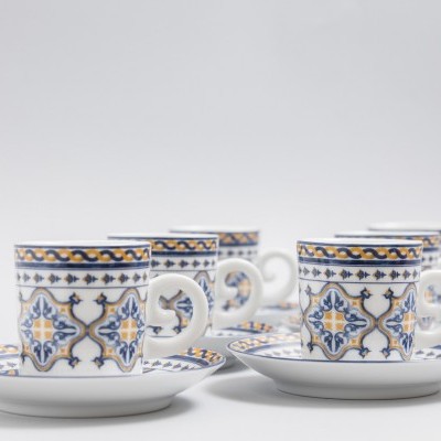 Conjunto de 6 chávenas de café com azulejos Mourisca