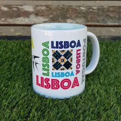Caneca de porcelana Lisboa e azulejos
