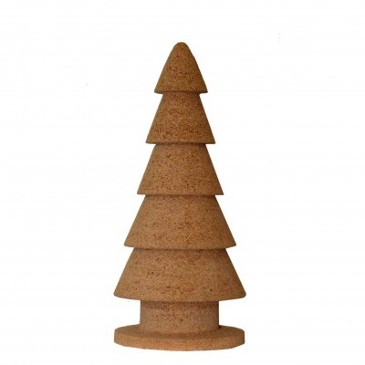 Objeto de cortiça em forma de árvore de Natal com cinco secções e base circular