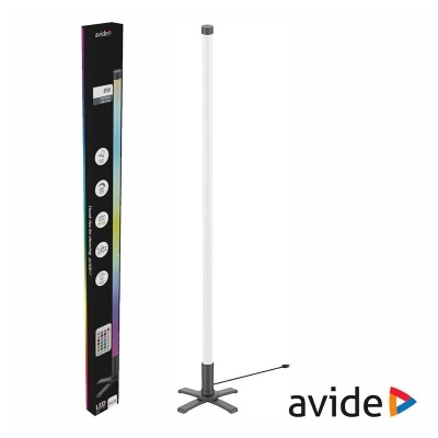 Luminária de chão LED branca com base metálica cinza escuro e caixa preta da marca avide