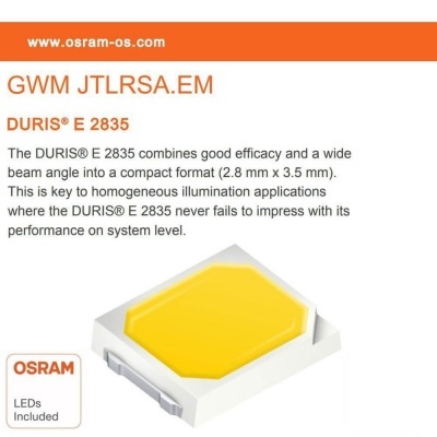 LED OSRAM modelo GWM JTLRSA.EM DURIS E 2835 com superfície amarela e corpo branco