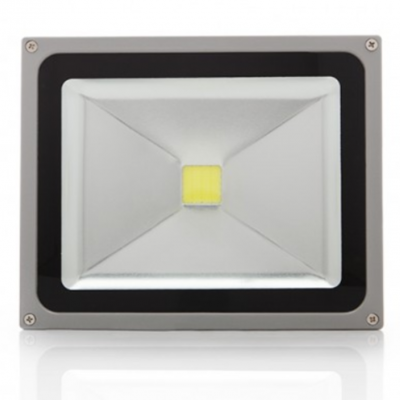 Projetor LED cinza e preto com chip LED amarelo central