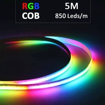 Fita LED RGB COB colorida iluminada com texto 5M 850 Leds/m