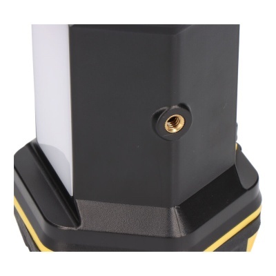 Base preta com detalhes amarelos e rosca metálica dourada