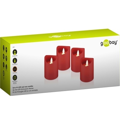 LED Kit 4 Velas Cera Natural Vermelho