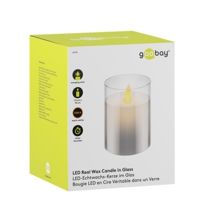 LED Vela Cera Natural c/Copo Vidro 75x100mm