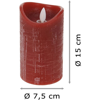 LED Vela Cera Natural Ø75x150mm Cor Vermelho
