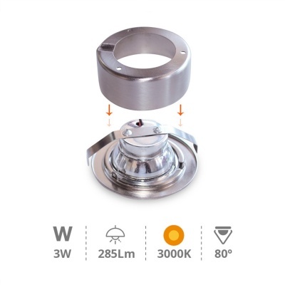 Luminária embutida circular metálica cromada com especificações técnicas