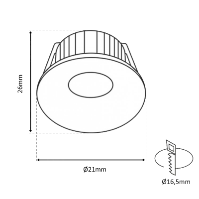 LED Mini Spot 1W 230V 26x21mm IP20