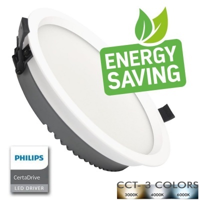 Luz LED embutir redonda branca com difusor fosco cinza e selo ENERGY SAVING