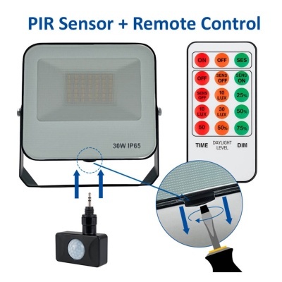LED Projetor c/Sensor PIR 30W 4000K IP65