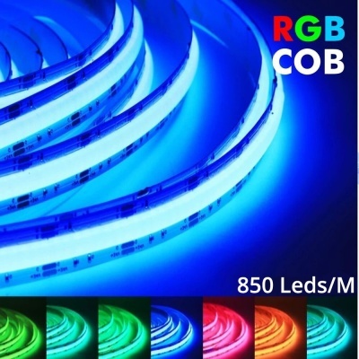 Fita LED RGB COB azul flexível com texto RGB COB e 850 Leds/M.