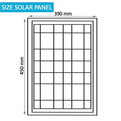 Diagrama de painel solar com grelha e medidas 390 mm por 450 mm