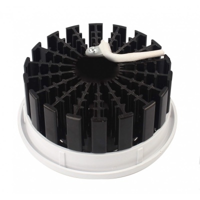 Dispositivo redondo preto e branco com fio branco