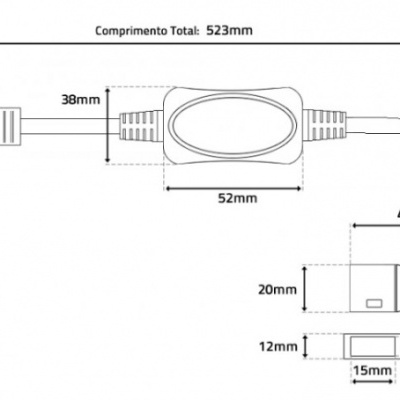 Desenho técnico de cabo elétrico com medidas e texto